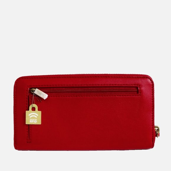 Fossil Jori RFID Leather Flap Clutch Wristlet Wallet Red - Picture 3 of 6